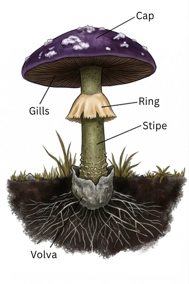 AI mushroom identifier โ anatomy guide
